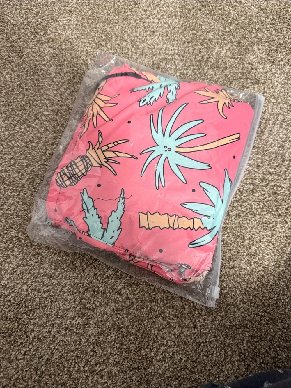Pink Pineapple Print Kids Swim Trunks with black Liner